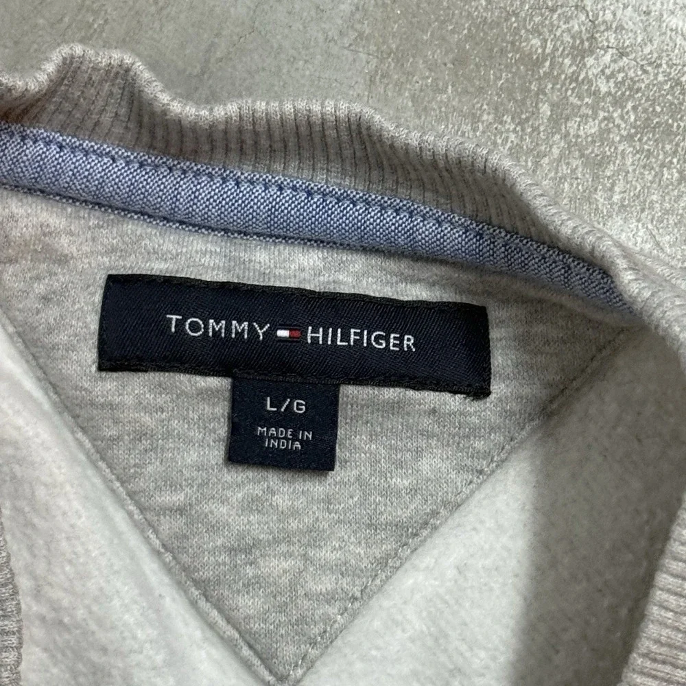 Men's Tommy Hilfiger Spellout Preppy Gray‎ Cotton Pullover Sweatshirt Size Large